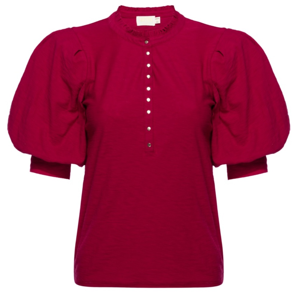 Nation Ltd Veronique Ruffle Collar Henley - Color: Heartbreaker